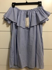 NWT Zara Blue/white Stripes Off The Shoulder Dress Size S