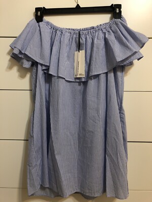 zara blue striped off shoulder dress Zara Off Shoulder Short Dress Blue White Stripe