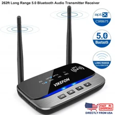 262ft Long Range 5.0BT Audio Transmitter Receiver TV PC Car NFC Cordless Adapter