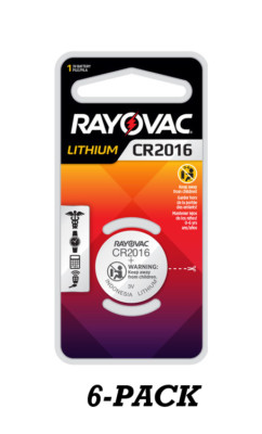 Rayovac CR2016 Lithium Coin Cell Batteries 6-Pack 46274 3V Watch Key Fob