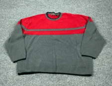 VTG Y2K Structure Red Gray Striped Heavy Crew Neck Sweater Adult XL Boxy Fit