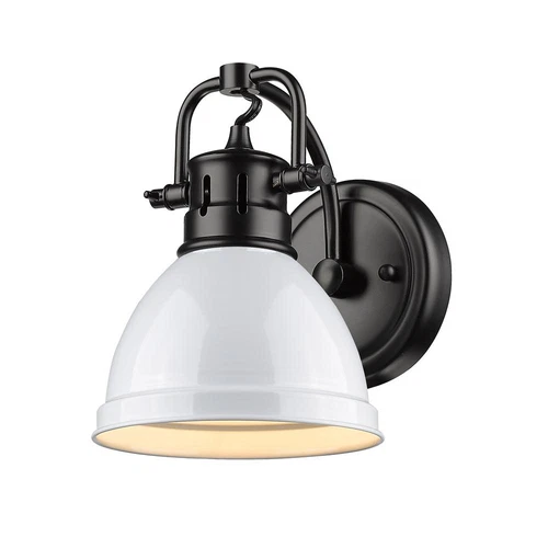Golden Lighting Duncan Collection Black Bath Sconce 1-Light with White Shade - Picture 1 of 2