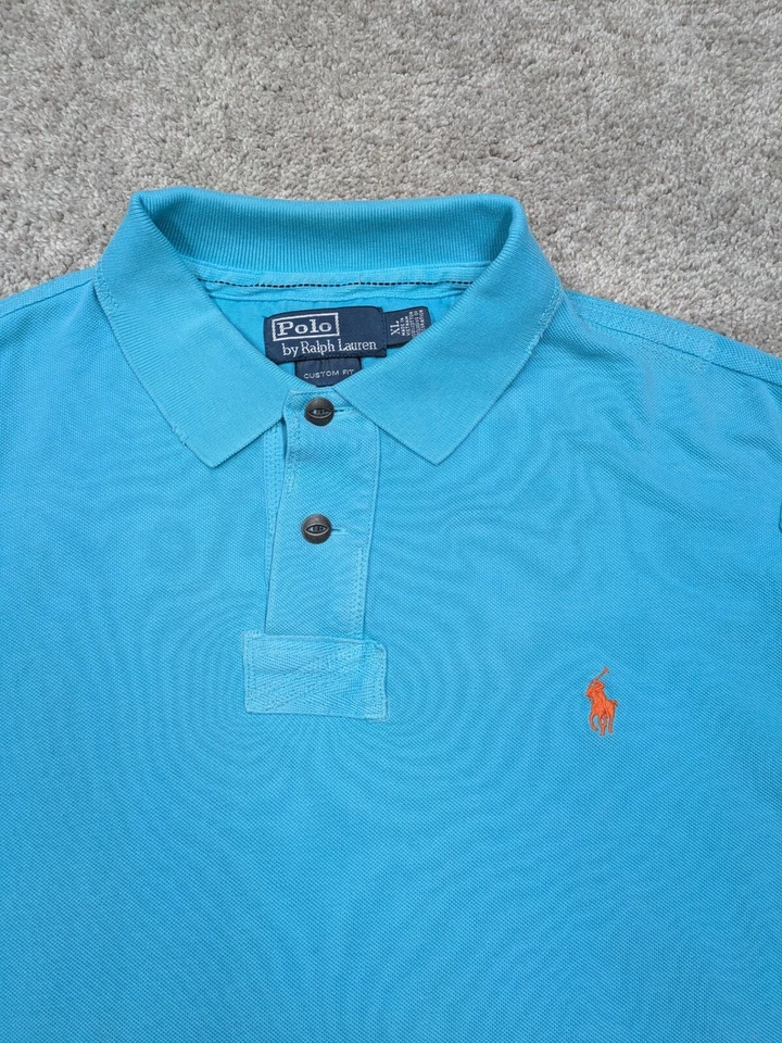 Camisa Polo Ralph Lauren Para Hombres XL Extra Grande Ajuste Personalizado Manga Bolsillo Tejido Azul Foto 2 de 4