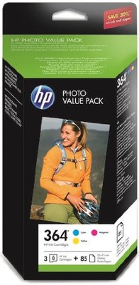 Original HP 364er Pack, Cyan, Magenta, Gelb, 85 Blatt 6x4 Fotopapier 2017 EXP