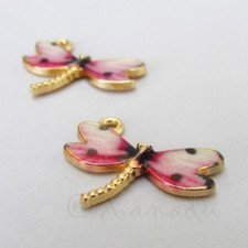 Fuchsia Dragonfly 22mm Wholesale Gold Plated Enamel Charms C1919 - 2, 5 Or 10PCs