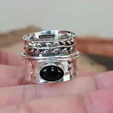 Black Onyx Solid 925 Sterling Silver Handmade Women Spinner Ring, All Size M1476