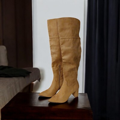 Size 7.5 ShoeDazzle Women's Julliana Heeled Over-the-Knee Camel Boots With Box 