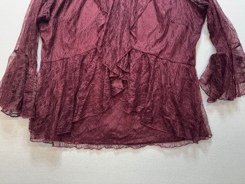 Isaac Mizrahi Live Womens Tunic Blouse Top Sze 18w Burgundy Lace Bell Sleeve NWT - Picture 11 of 16