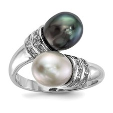 Sterling Silver Black Grey Freshwater Cultured Pearl Cubic Zirconia Ring Size 6