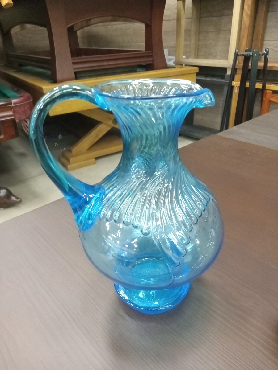Vintage Indiana Tiara Glass Clear Aqua Blue Hurricane Pitcher Vase