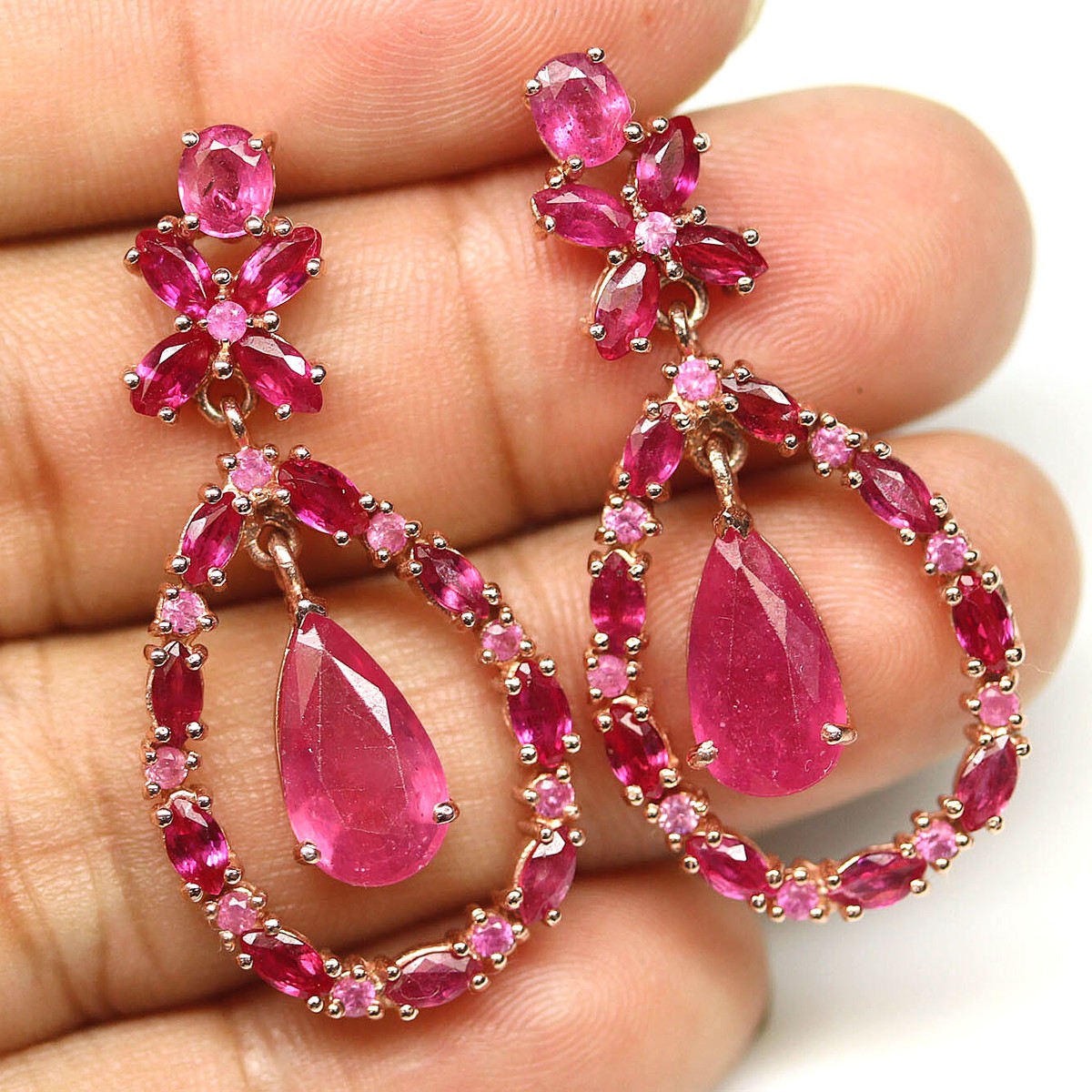 925 Sterling Silver Red Ruby & Pink Sapphire Earrings Rose Gold | eBay