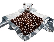 Teddy Bear Lovey Security Blanket Blue Brown Polka Dots Color Block Satin Fleece