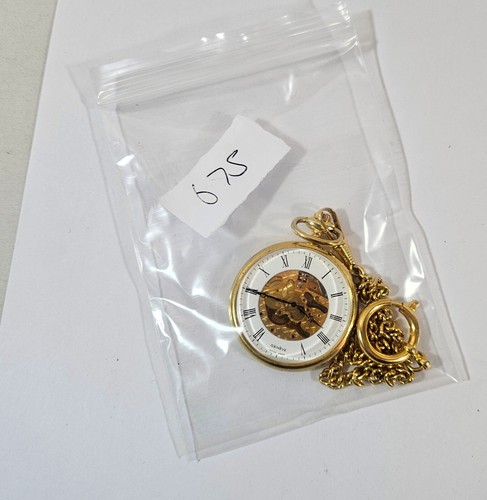 Reloj Bolsillo Geneve, Reloj Esqueleto, Hecho en Suiza, Cuerda Manual Con Cadena, Funciona - Imagen 10 de 10
