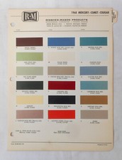 1968 Mercury R-m Color Paint Chip Chart All Models Original