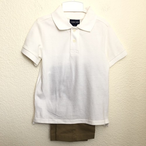 CHEROKEE Boys 4T Uniform Set White Polo Shirt + Tan Pants 2-piece NWT - Picture 2 of 13
