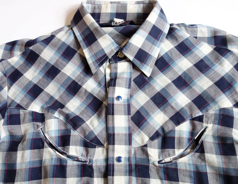 CAMISA LEVIS de Colección Años 70 Cuadros Perla Occidental Pecho a Presión Yugo Manga Larga Para Mujer M Foto 2 de 4