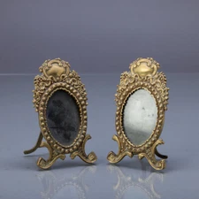 ANTIQUE VICTORIAN DOUBLE PICTURE FRAME CADRE RAHMEN BRASS LACE & GLASS 1900s