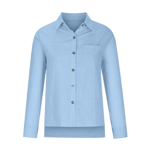 Women Linen Cotton Shirt Button Up Tops Long Sleeve Casual Loose Blouse Casual - Bild 9 von 48