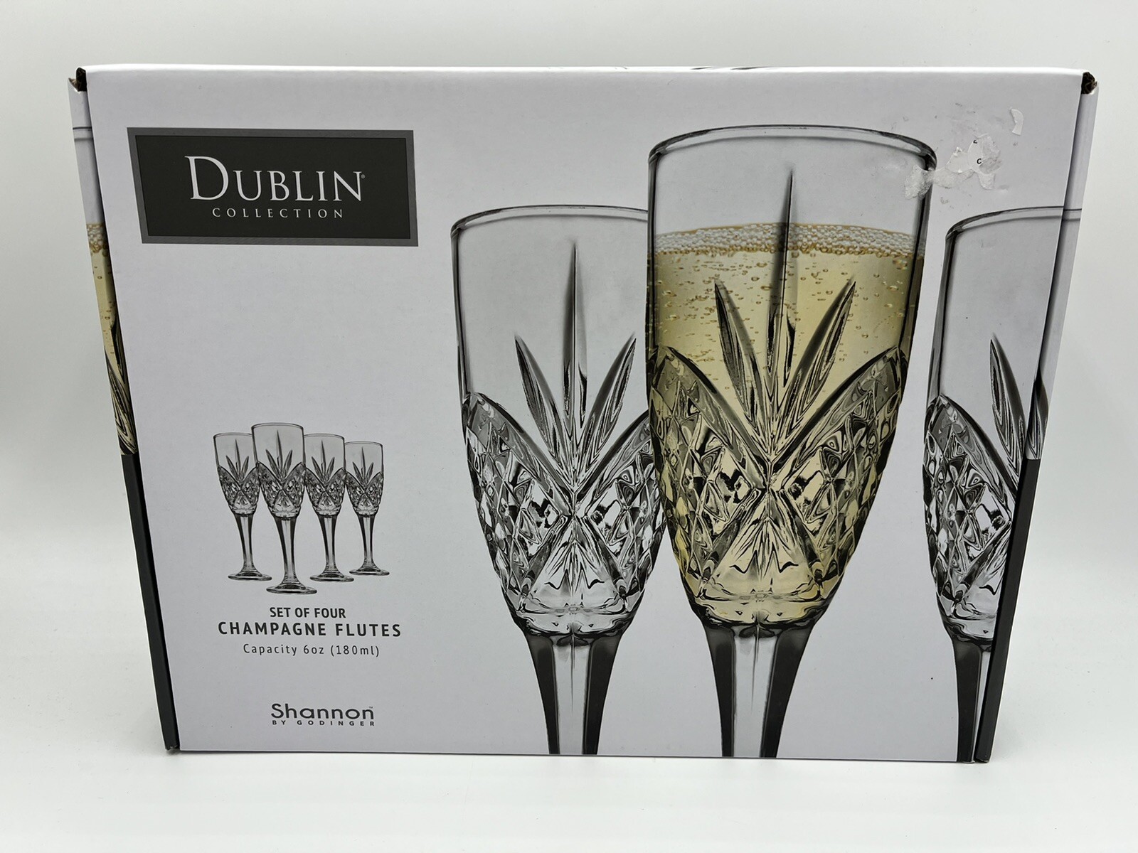 NIB Godinger Dublin Crystal Champagne Flutes Set of 4 eBay