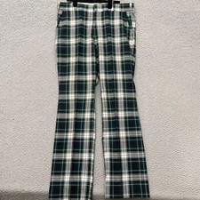 Vtg 60's 70's Thomson Pants Mens 36x33 Green Plaid Tartan Retro Leisure Suit