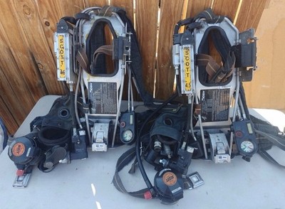 Lot of 2 Scott 4.5 SCBA Harness w/ Pak Alert Air Supply Gauge EZ Flo Regulator 