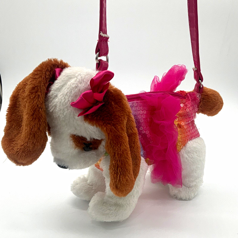Poochie & Co Dog Plush Purse Small 6-14 in Multicolor Sequin Pink Tulle 1990
