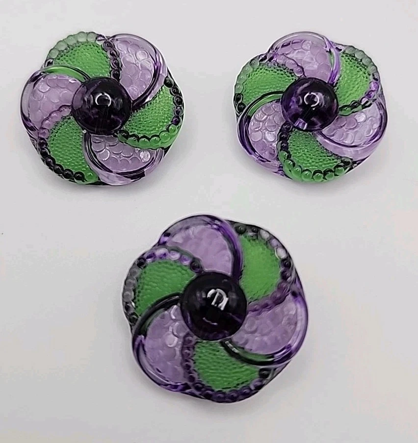 Vintage Czech Flower Molded Glass Purple Green Victorian Hand Painted Textured  - Image 4 of 4