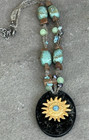 Hand made turquoise and other beads and metals pendant necklace