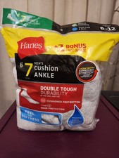 Hanes Men's Cushion Ankle Socks 6 Pair  1 Extra Sz 6-12 White Brand New