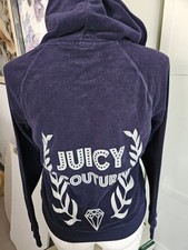 Vtg Juicy Couture Navy Velour Hoodie Zip Up Bling Rhinestone Y2K McBling XL EUC