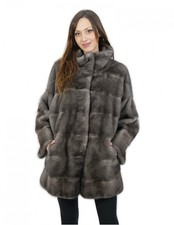 Iris Pistagna Blue Horizontal Mink Coat 44 Full Leather Back With...