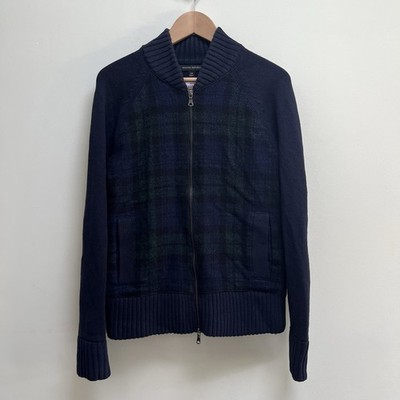 Banana Republic Harris Tweed Wolle durchgehender Reißverschluss Strickjacke Pullover Herren XS blau kariert