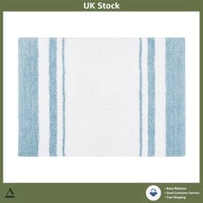 Image of Plush Reversible Cotton Striped Spa Bath Mat Soft Absorbent Rug 20x30 Blue 1ct