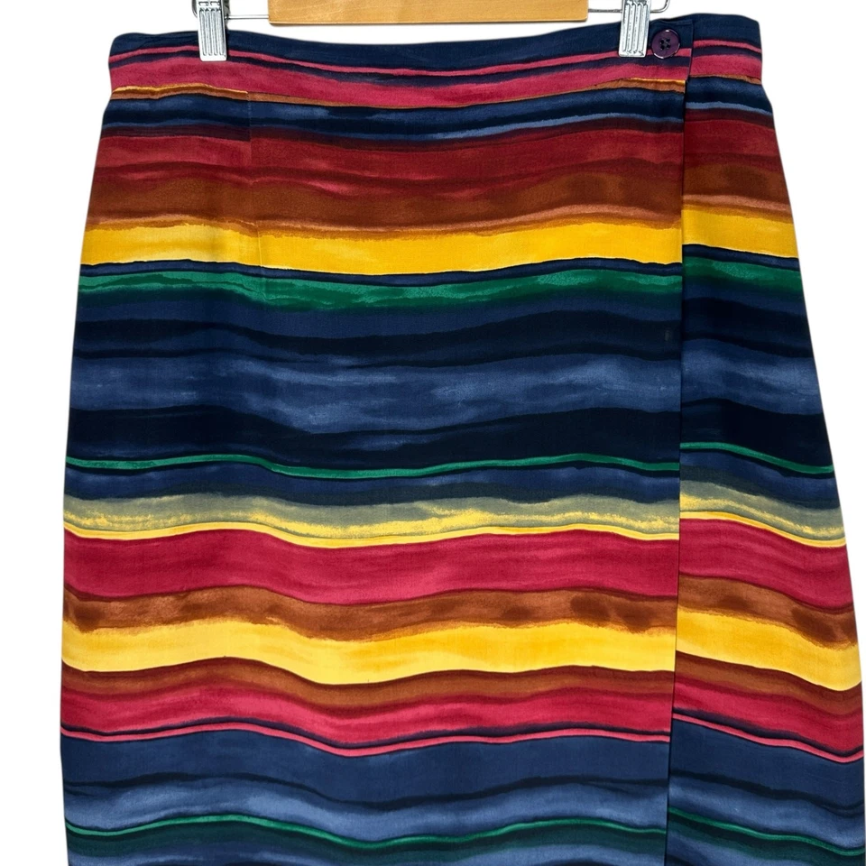 Chaus Maxi 铅笔裙女式 14 码人造包裹丝绸水彩条纹艺术  — 第 3/4 张图片