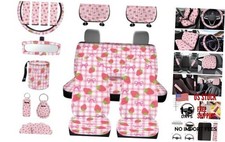 Strawberry Bow Print Car Seat Covers Full Set Universal Pink - Strawberry Bow