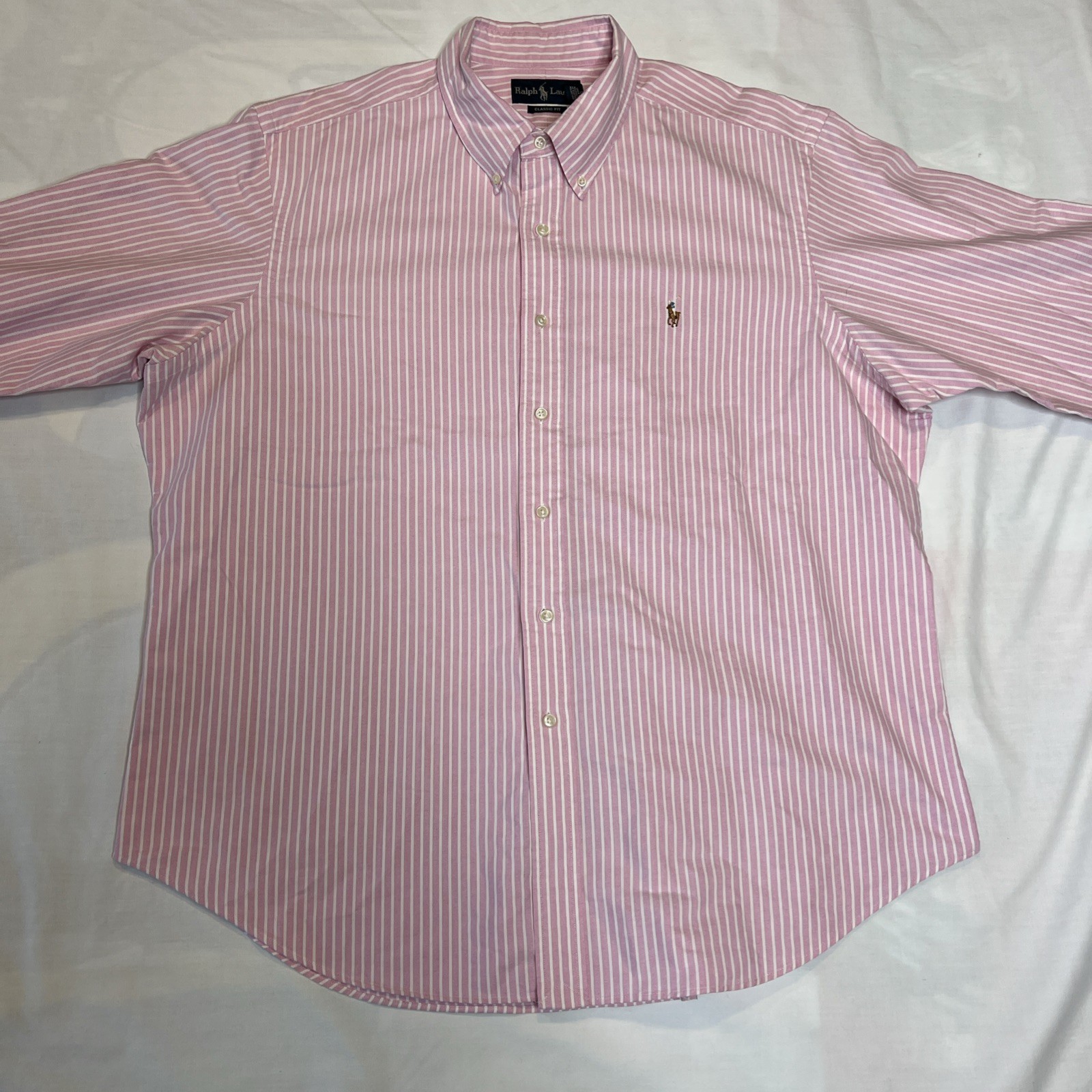 Polo Ralph Lauren uomo XXL vestibilità classica rosa camicia a righe carne pony