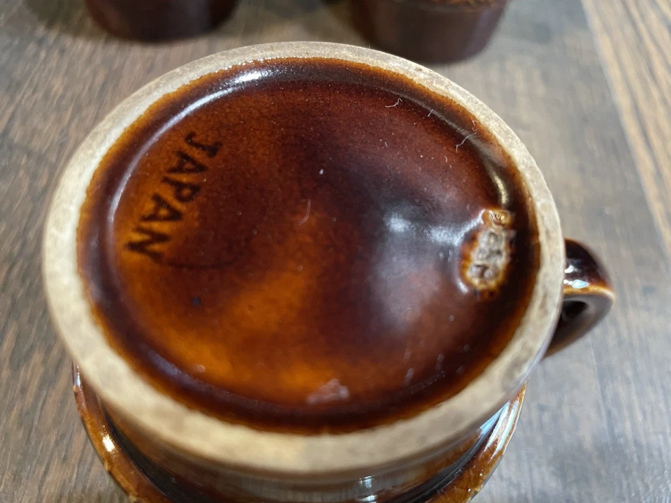 4 tazas de café tazas DE COLECCIÓN RETRO Japón APILABLES florales REPUJADO marrón liso Foto 4 de 4