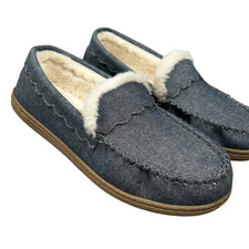 Sonoma Women's Denim Blue Faux Fur Moccasin Slippers Size L