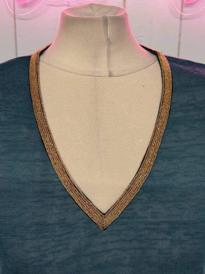 Molly Bracken Top Size Medium Ladies Irish Designer Teal Gold Short Sleeve  - Image 3 of 4