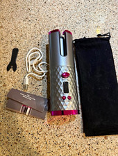 Automatic Hair Curler Curling Iron w/ Digital Display, Adj Heat Gray/Pink
