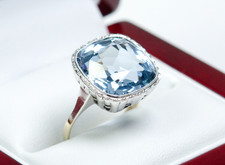 8K Oro / 835 Argento - Antico Art Deco Anello - Blu Spinello