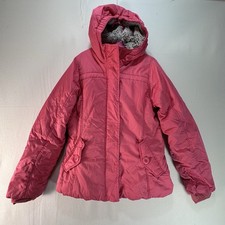 Lands End Kids Girls Faux Sherpa Lined Zip Up Jacket Size M 10-12 Red Peach