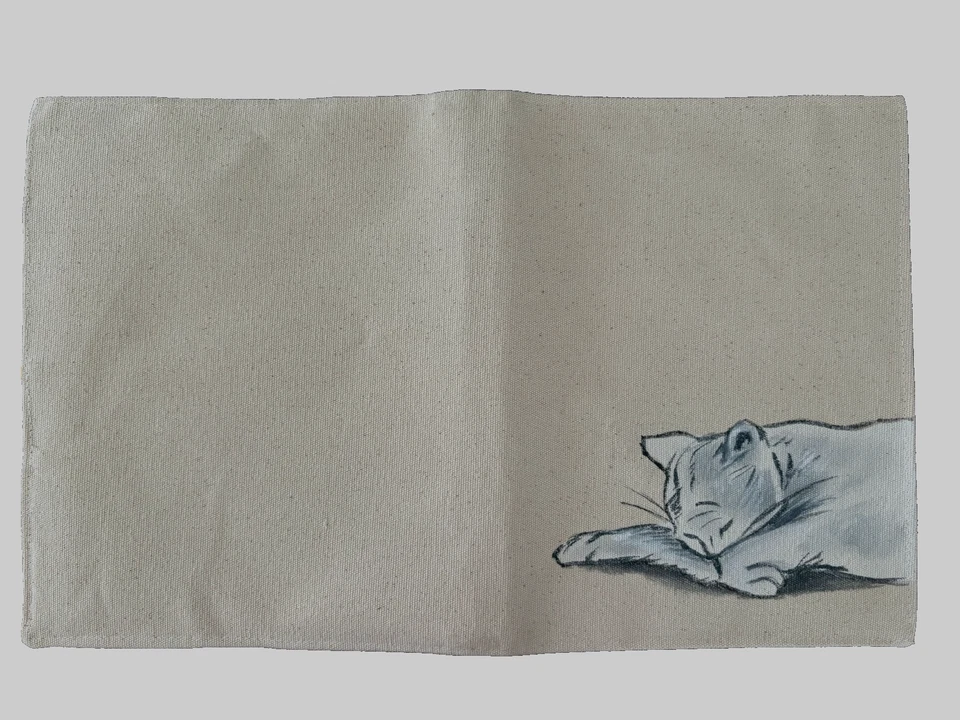 Nuevo estuche para tablet Cat Lovers tela acolchada de lona de algodón con correa de cuero amarillo Foto 4 de 4