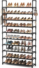 10 Tier Shoe Rack Tall Large Capacity Wide Shoe Organizer with Two Hooks Sturdy