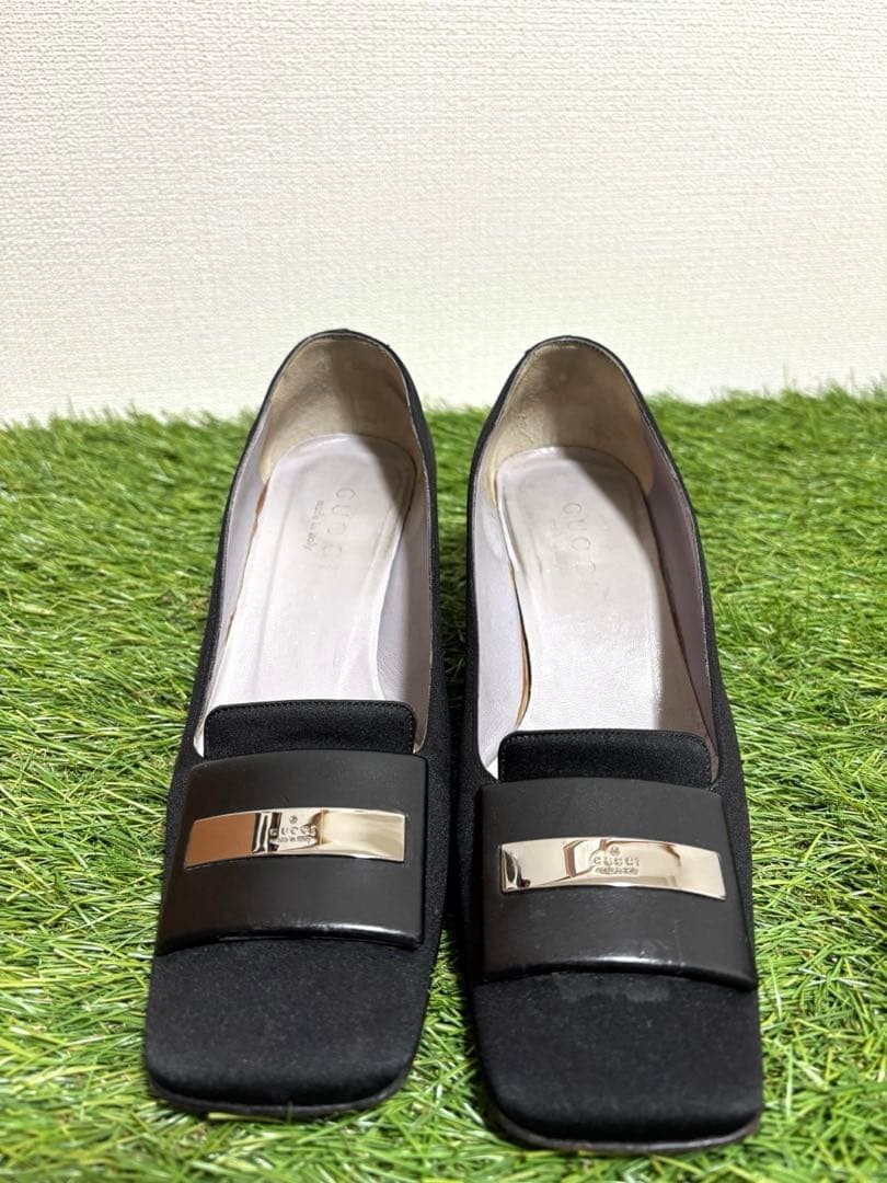 Auth Gucci Pumps Leather Satin Black Logo Plate Heel EU36.5 US6.5 UK3.5 thumbnail 22