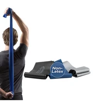 Set Of 3  Non Latex TheraBand : Blue Black Silver: Each Band Is 3 Feet Long