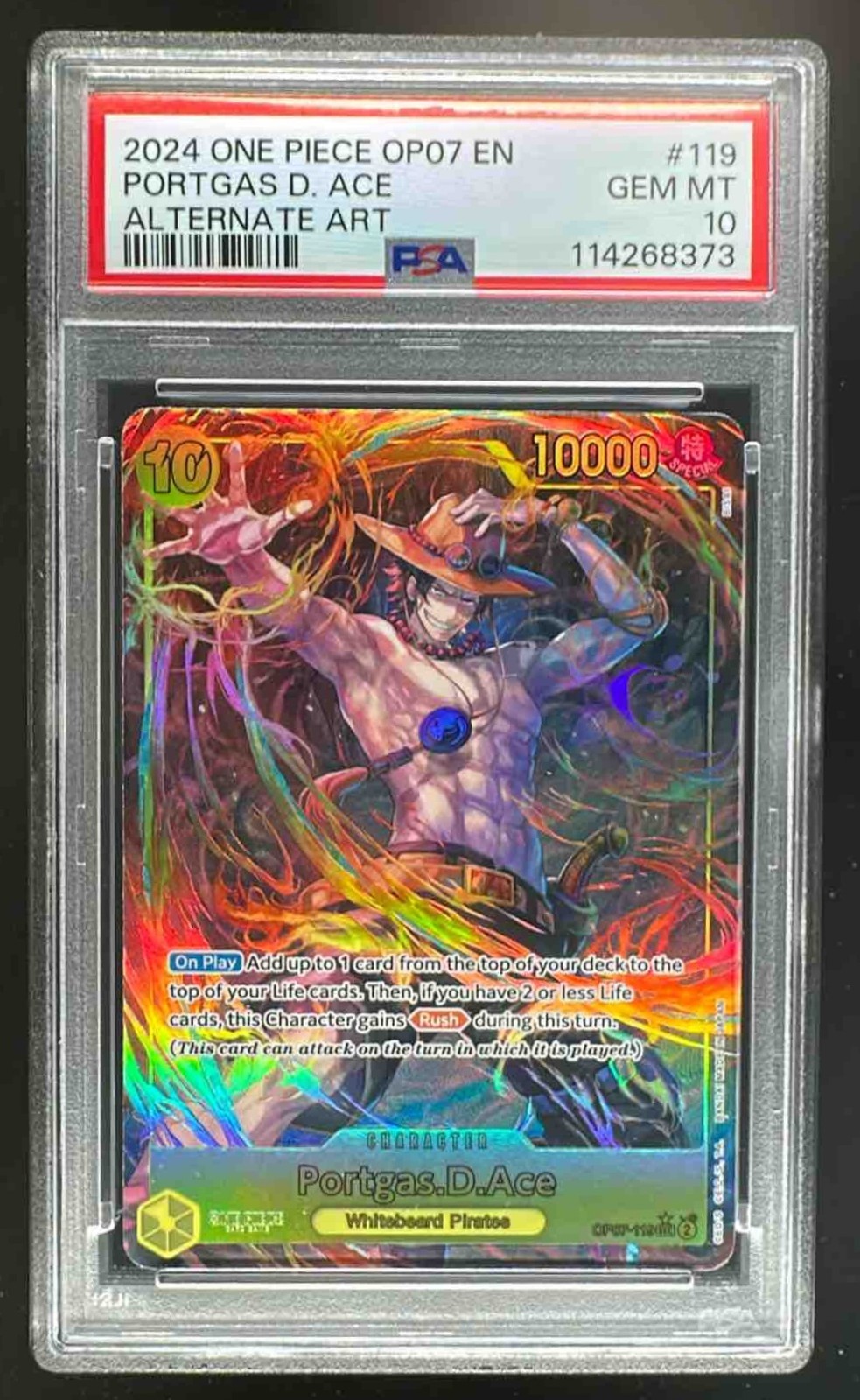 2024 One Piece 500 Years in the Future Portgas.D.Ace OP07-119 Alt Art PSA 10