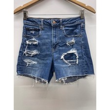 American Eagle Super Hi-Rise Shortie Distressed Denim Shorts Blue Size 2