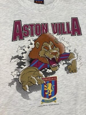 Aston Villa Retro 90s T Shirt Kick Nutmeg Grey Gr. XL Vintage