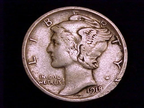 1918-S  Mercury Dime, Fine grade.